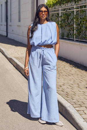 loose fit gestreepte broek - lichtblauw