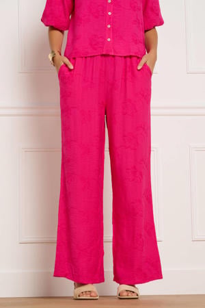 regular fit gebloemde broderie broek - roze