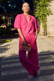 thumbnail: LOLALIZA regular fit gebloemde broderie broek - roze