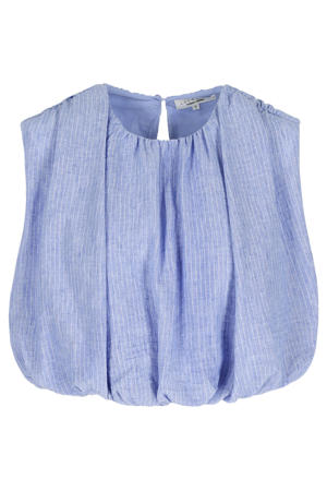 cropped gestreepte top met plooien - lichtblauw