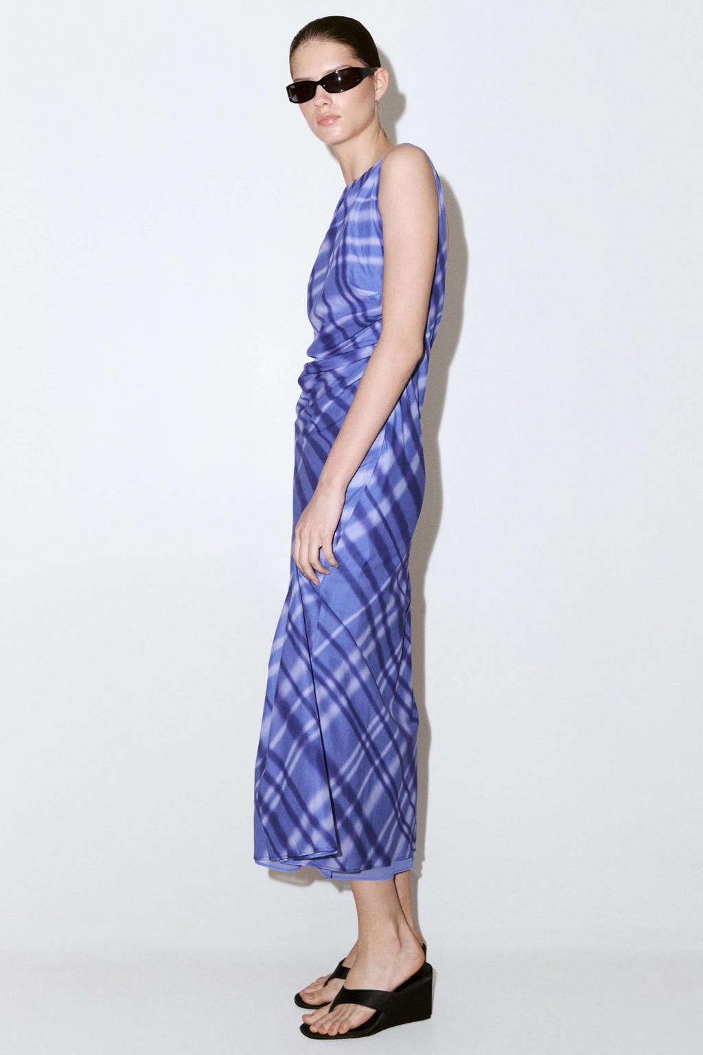 Mango geruite midi jurk - blauw