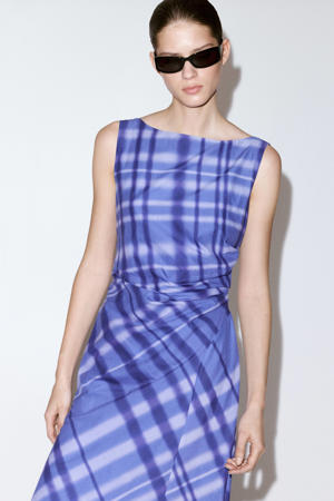 geruite midi jurk - blauw