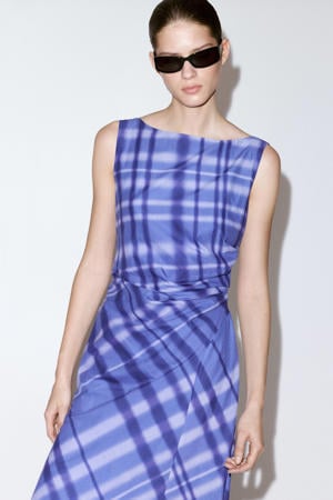geruite midi jurk - blauw