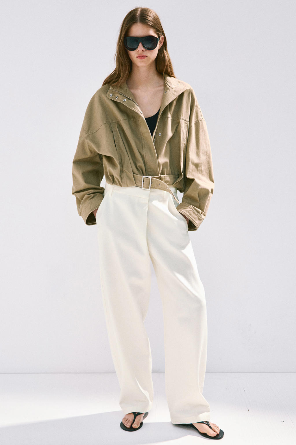 Mango straight leg broek - ecru