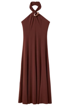 halter midi jurk - roodbruin