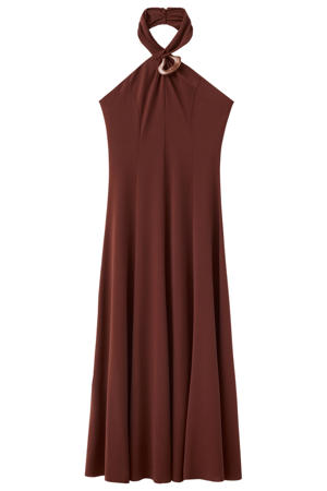 halter midi jurk - roodbruin