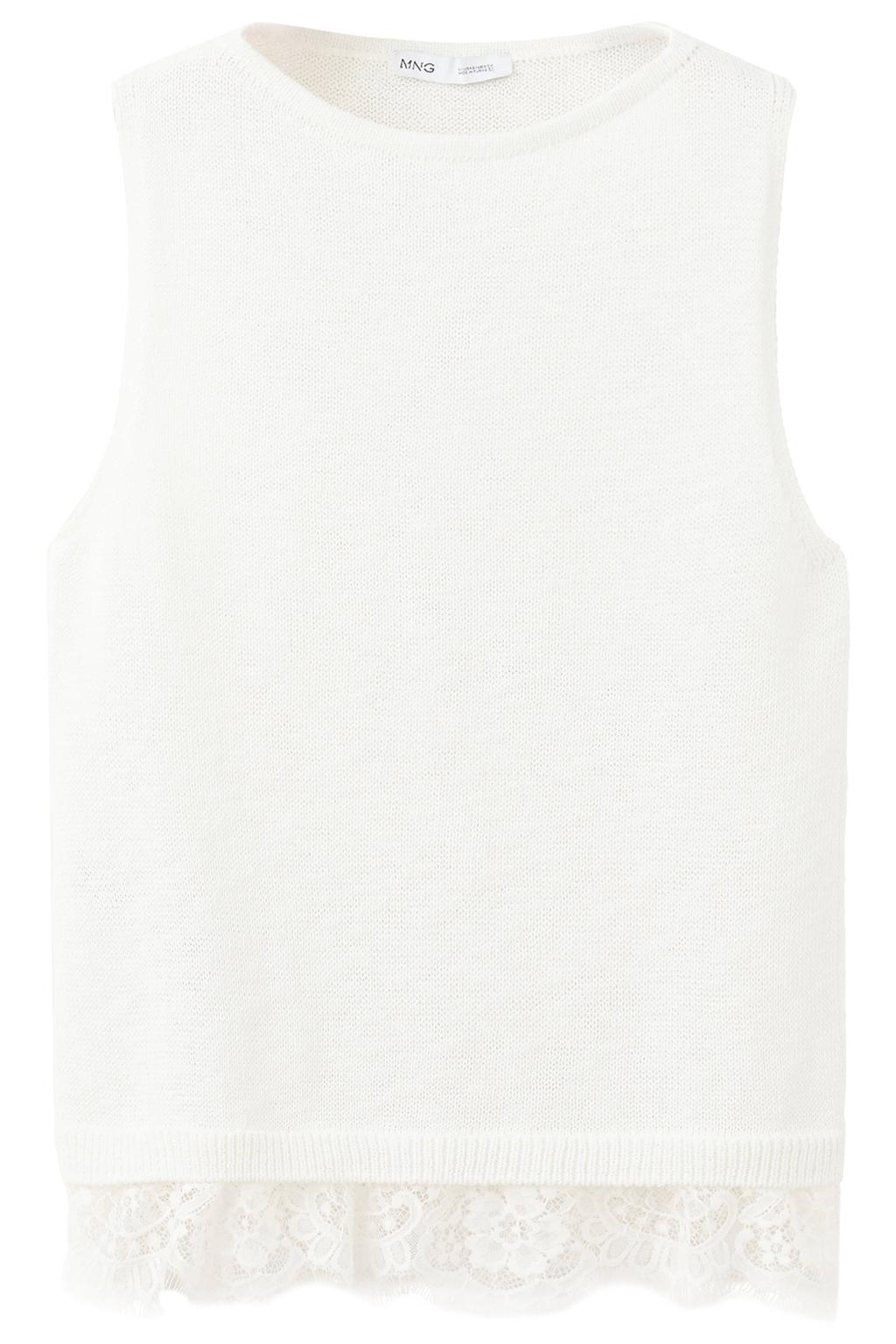 Beige dames Mango top van polyester met effen en ronde hals
