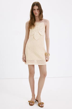 korte gehaakte bohemian zomerjurk - beige