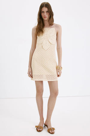 korte gehaakte bohemian zomerjurk - beige