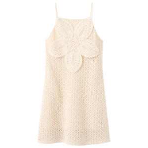 korte gehaakte bohemian zomerjurk - beige