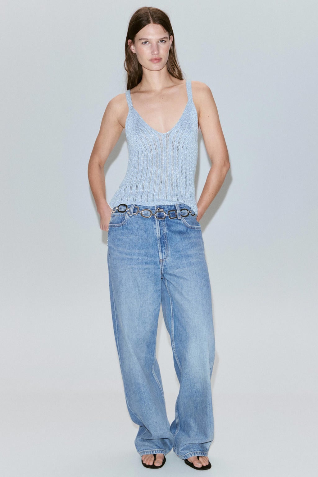 Mango top met glitters - lichtblauw