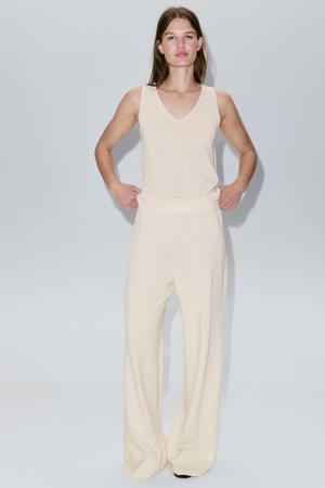 straight leg broek met linnen - ecru