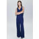Mango straight leg broek met linnen - blauw