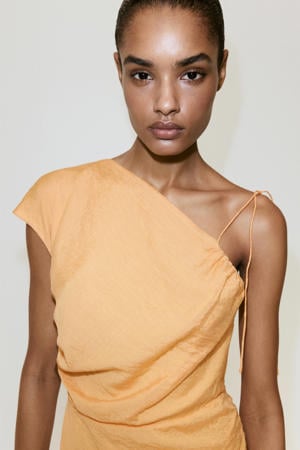 one shoulder midi zomerjurk - geel