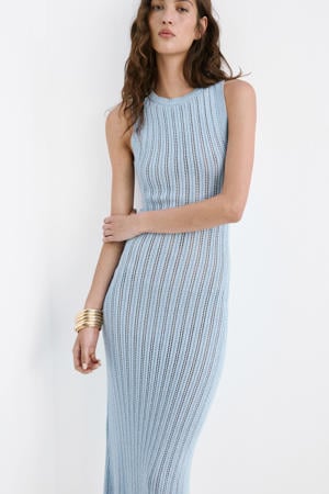 viscose midi jurk - lichtblauw