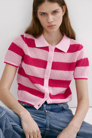 gebreide gestreepte polo - roze