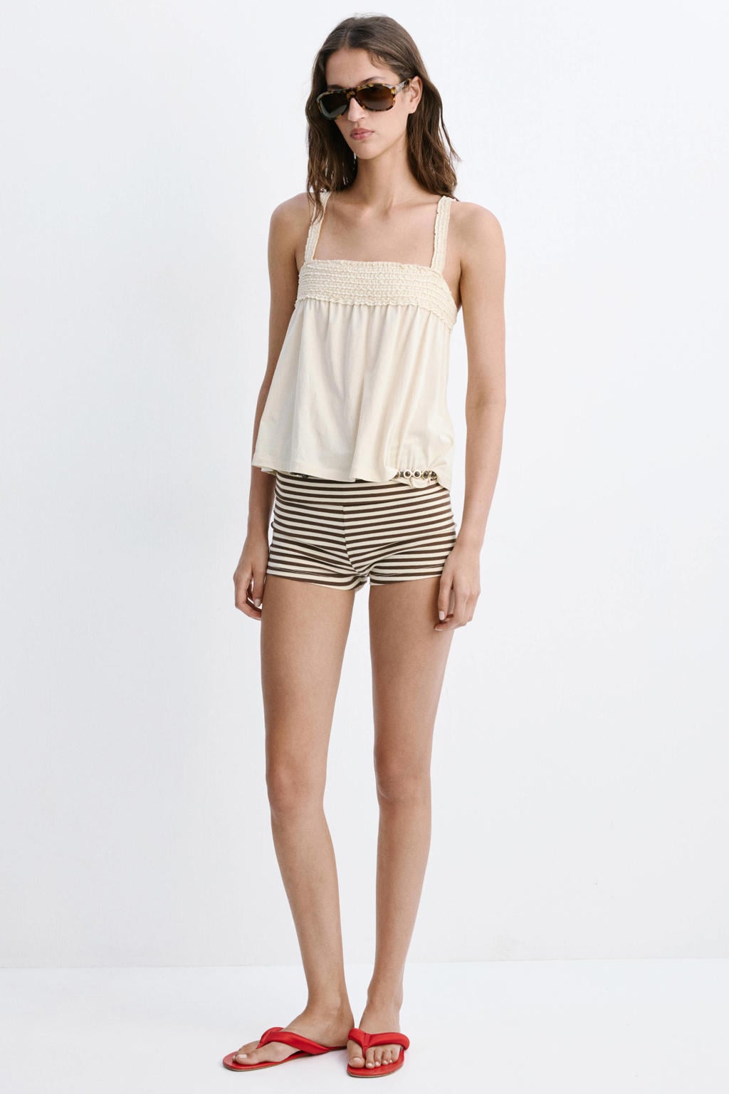 Beige dames Mango top met effen en vierkante hals