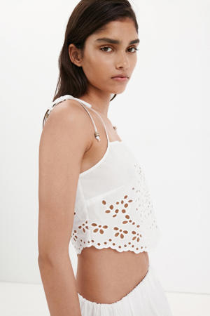 top met borduursels - wit