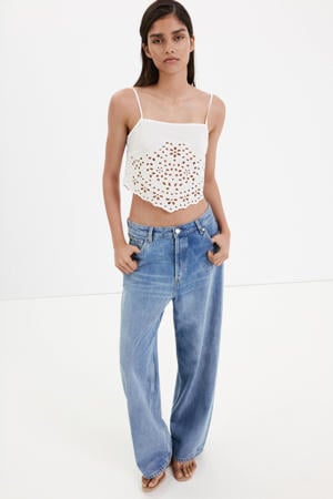 top met borduursels - wit