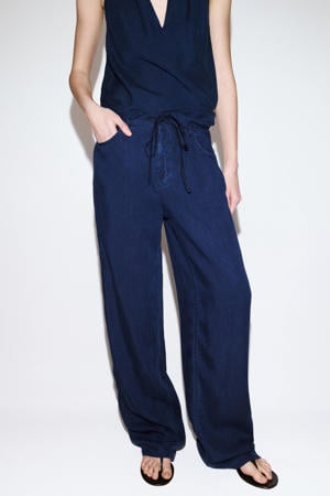 lyocell straight leg broek - donkerblauw