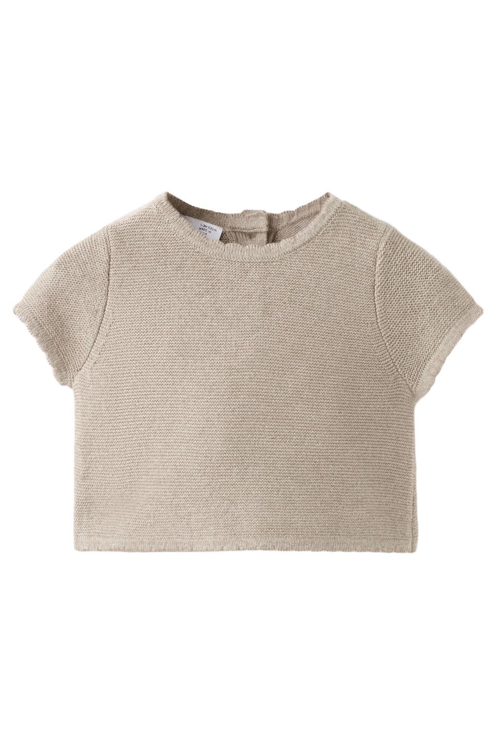 Lichtbruine jongens en meisjes Mango Kids T-shirt afwerking van katoen met effen, korte mouwen, ronde hals en knoopsluiting