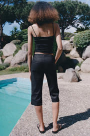 thumbnail: Mango slim fit capribroek met linnen - zwart