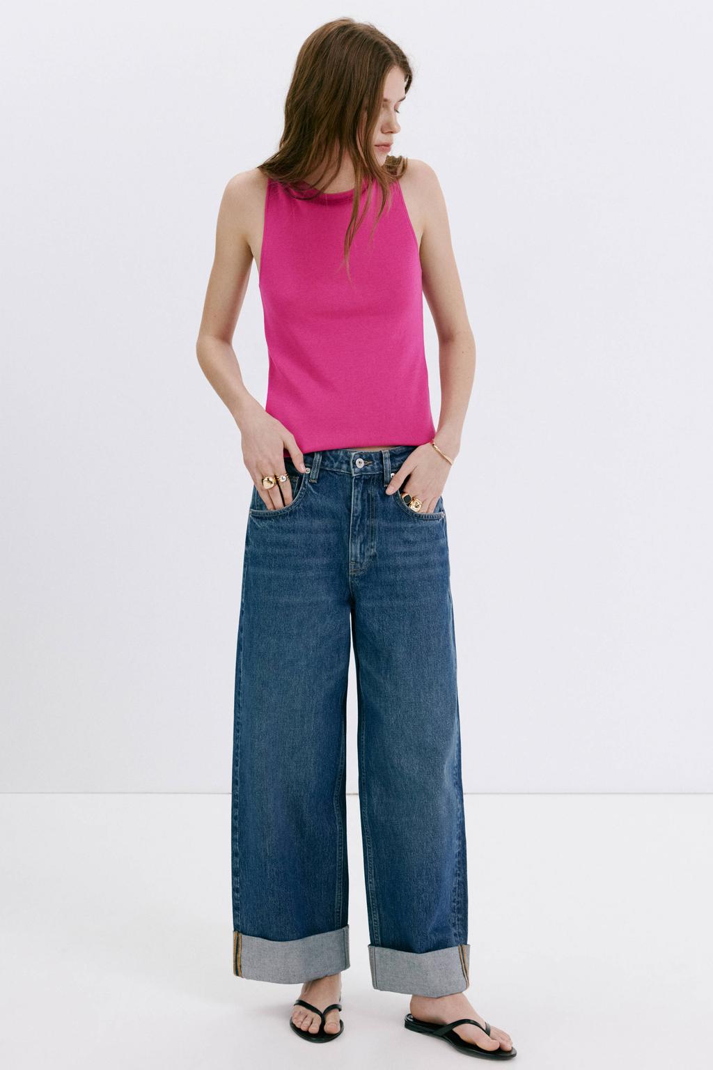 Roze dames Mango top met effen en ronde hals
