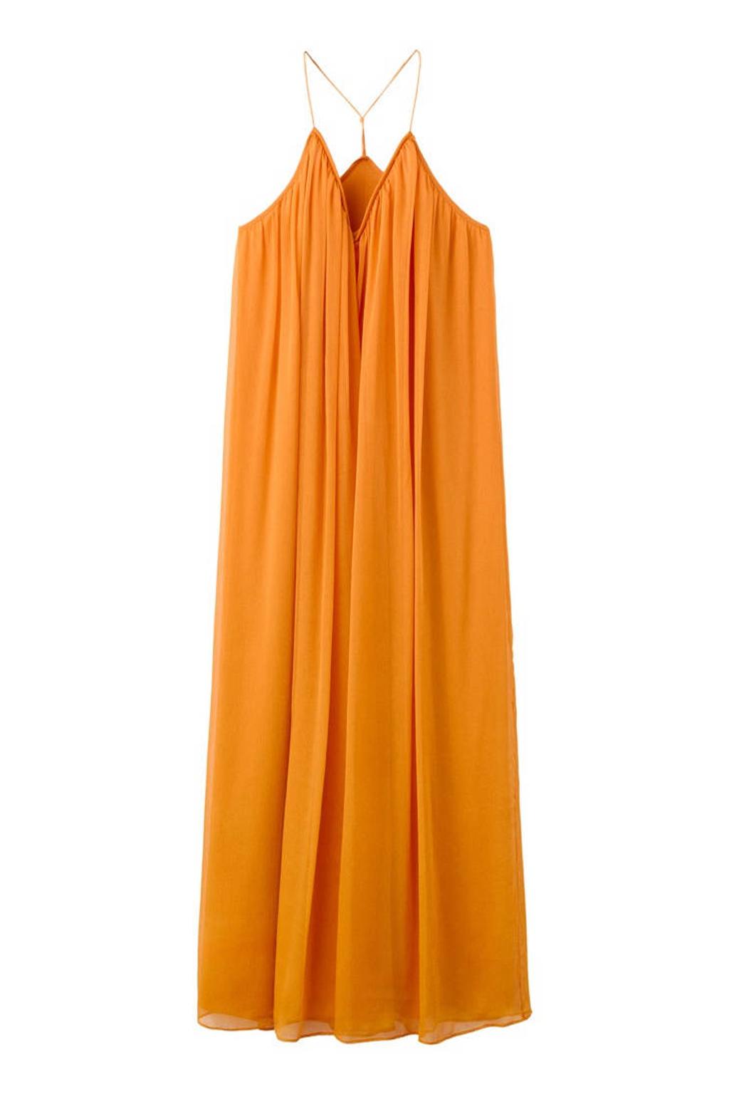 Oranje dames Mango maxi jurk van polyester met effen en V-hals