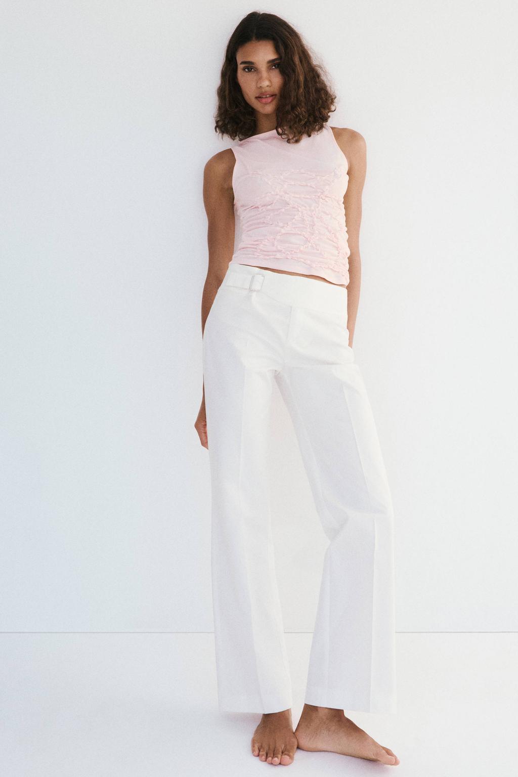 Lichtroze dames Mango top van polyester met effen en ronde hals