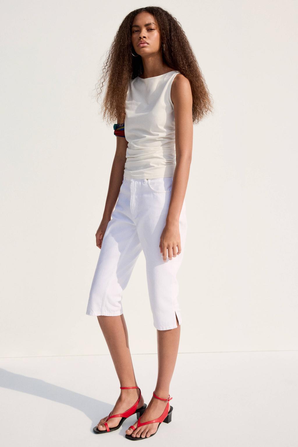 Ecru dames Mango top met effen en ronde hals