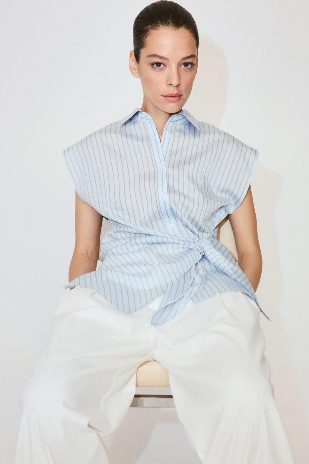 Mango blouse met krijtstreep - lichtblauw
