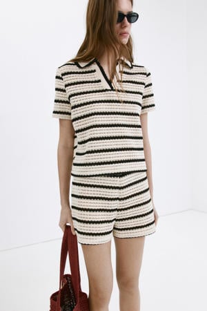 straight leg gestreepte short - beige