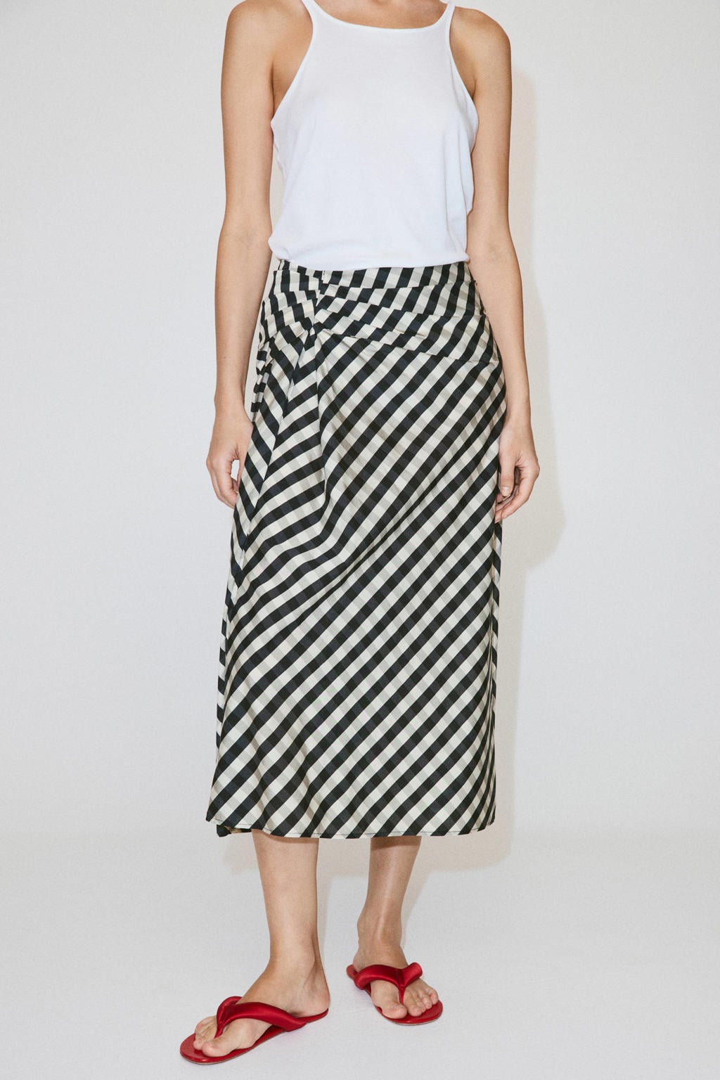 Mango geruite midi rok - donkerblauw