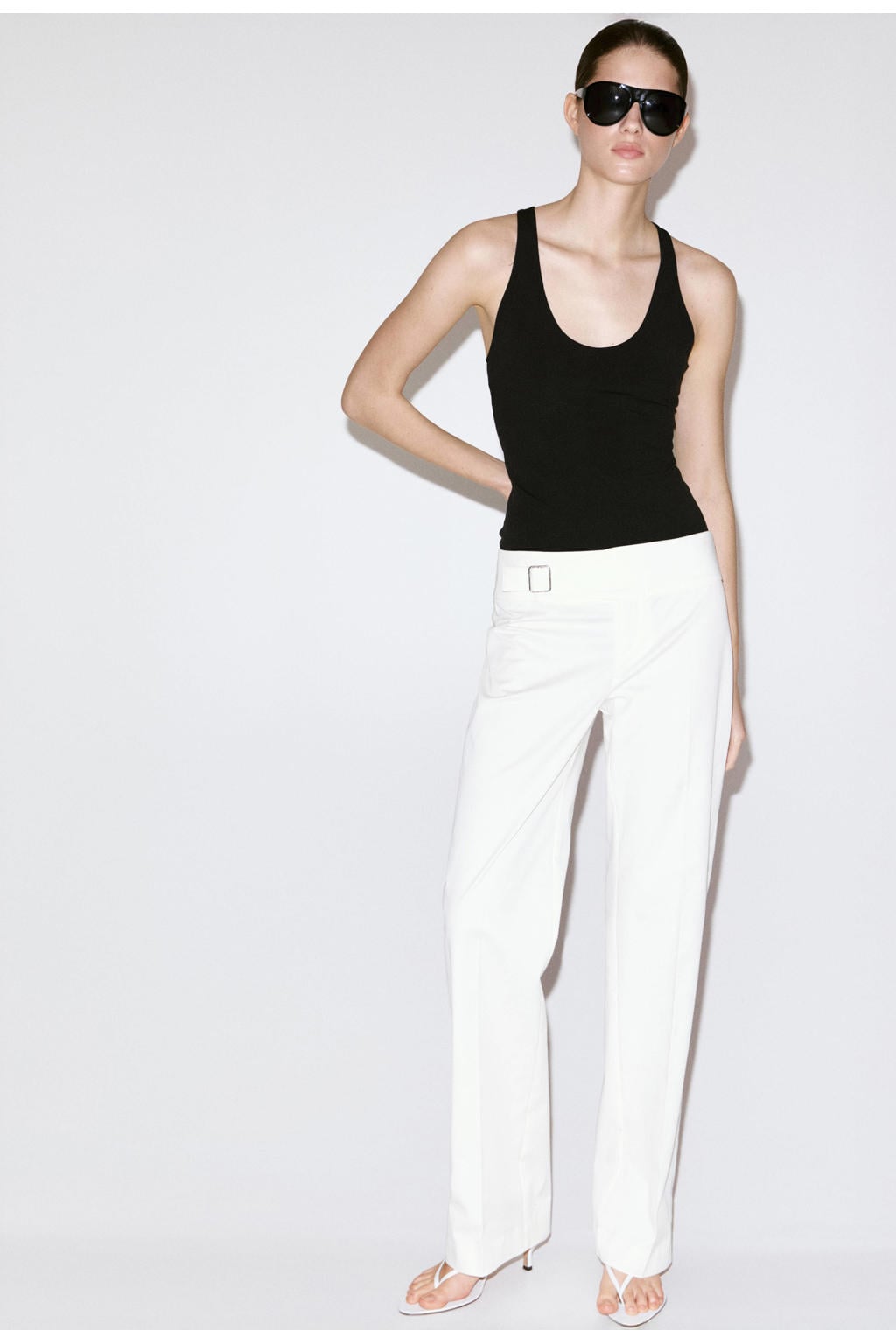 Mango straight leg broek met ceintuur - wit