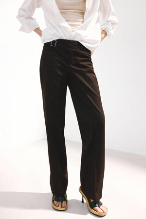 straight leg broek met siergesp - donkerbruin