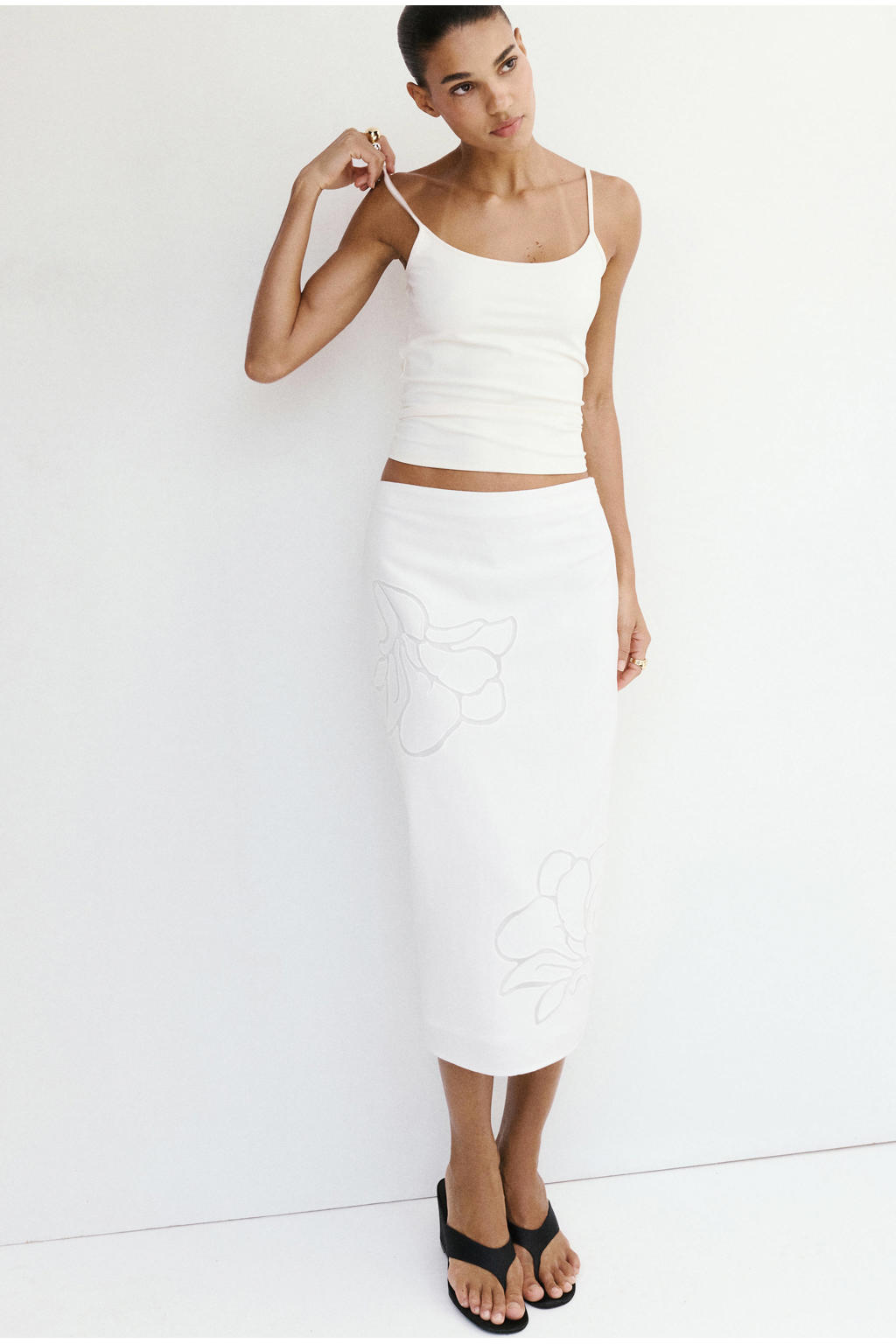 Mango viscose midi rok met linnen - wit