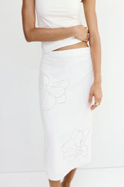 thumbnail: Mango viscose midi rok met linnen - wit