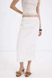 thumbnail: Mango viscose midi rok met linnen - wit
