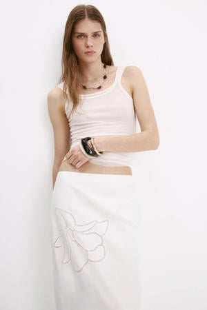 viscose midi rok met linnen - wit