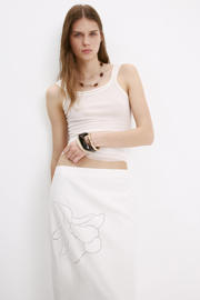 thumbnail: Mango viscose midi rok met linnen - wit