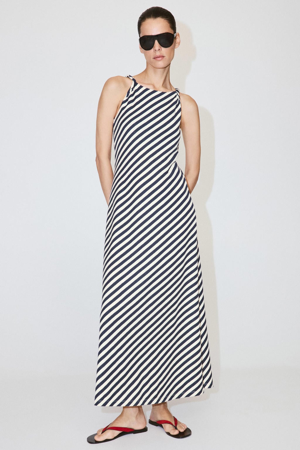 Mango gestreepte midi jurk - marineblauw