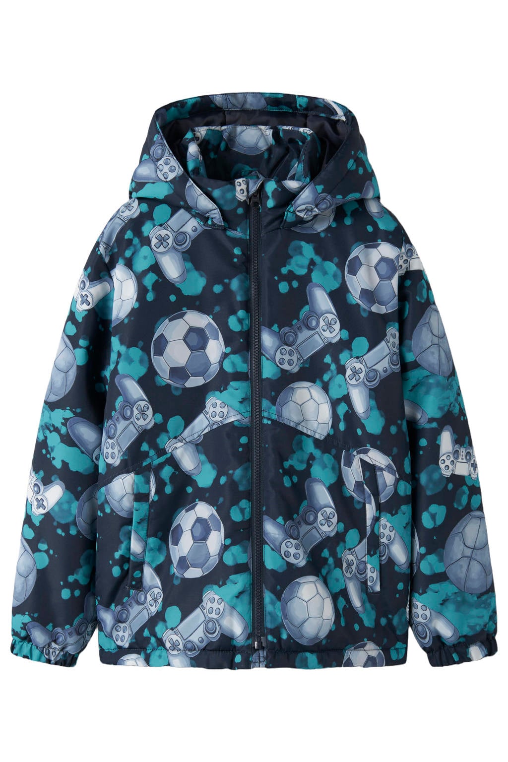 Donkerblauw en lichtblauwe jongens NAME IT KIDS tussenjas van polyester met lange mouwen, capuchon, ritssluiting en reflecterende details
