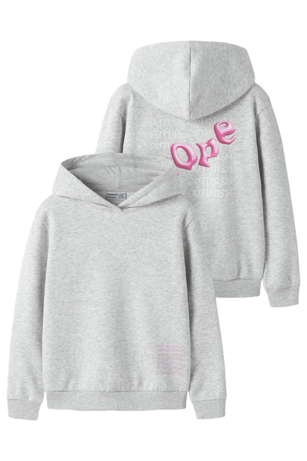 NAME IT KIDS regular fit hoodie met backprint - grijs