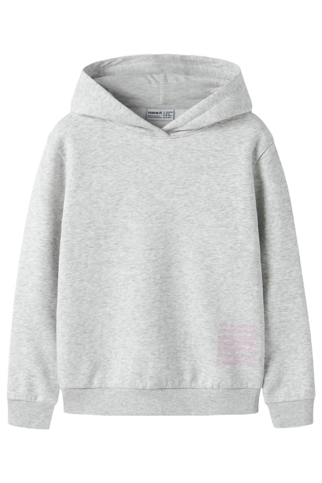 Grijze meisjes NAME IT KIDS regular fit hoodie van sweat materiaal met lange mouwen en capuchon