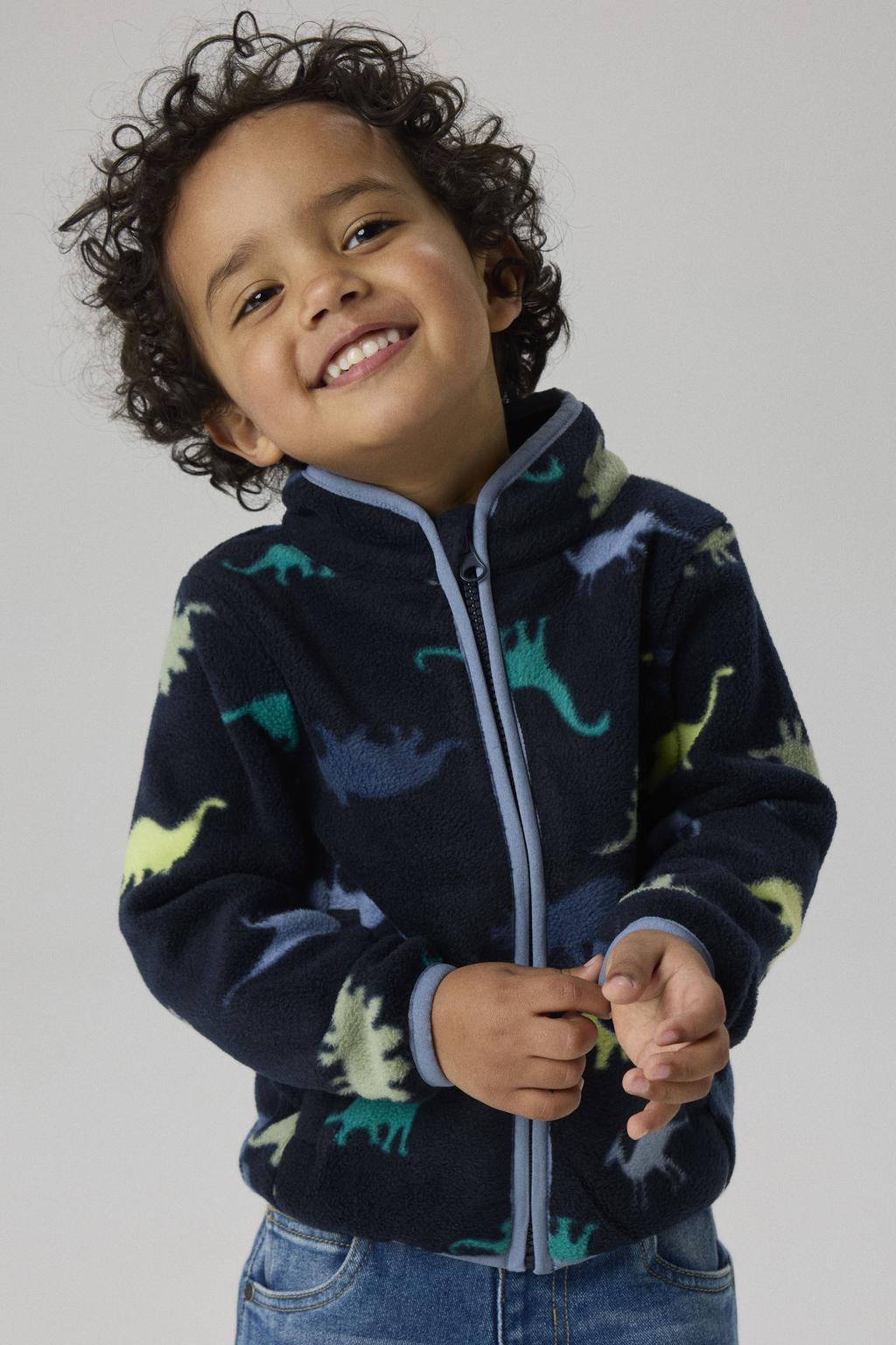 Donkerblauwe jongens NAME IT MINI fleecevest van polyester met lange mouwen, opstaande kraag en ritssluiting