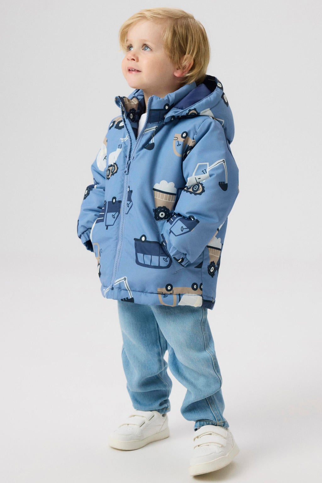 Blauwe jongens NAME IT MINI tussenjas van polyester met lange mouwen, capuchon, ritssluiting en reflecterende details