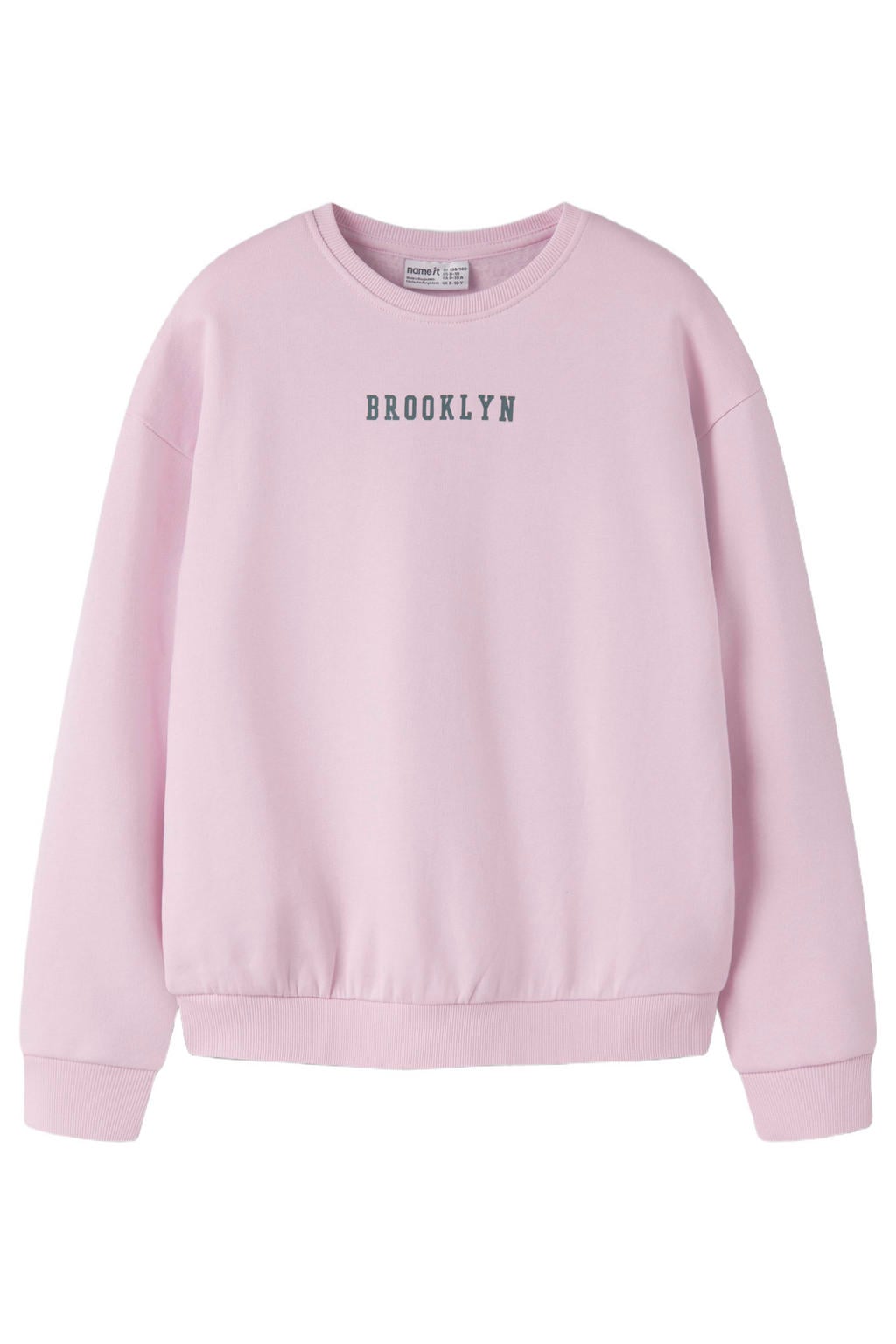 Lichtroze meisjes NAME IT KIDS relaxed fit sweater met lange mouwen, ronde hals en geribde boorden
