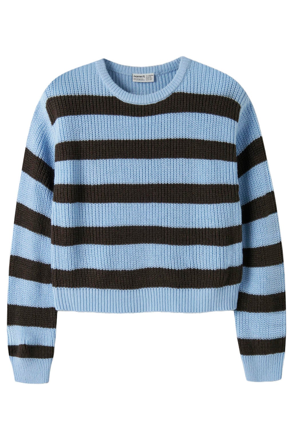 Blauw en bruine meisjes NAME IT KIDS oversized gestreepte trui van acryl met lange mouwen, ronde hals en gebreide details