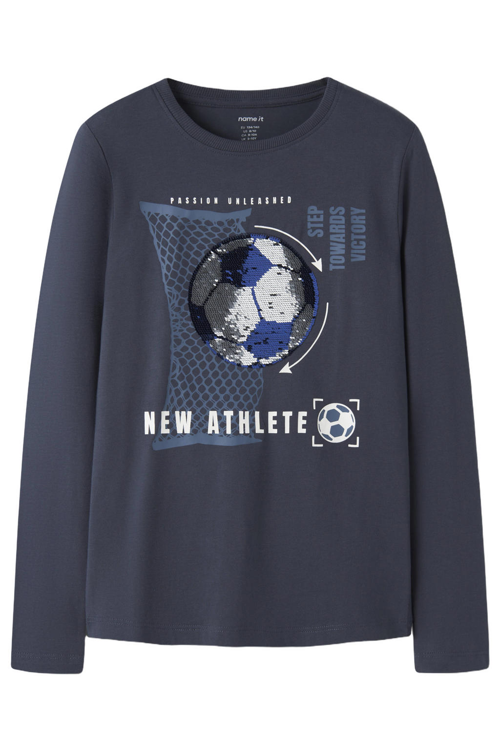 NAME IT KIDS rechtvallende longsleeve met print en pailletten - blauw