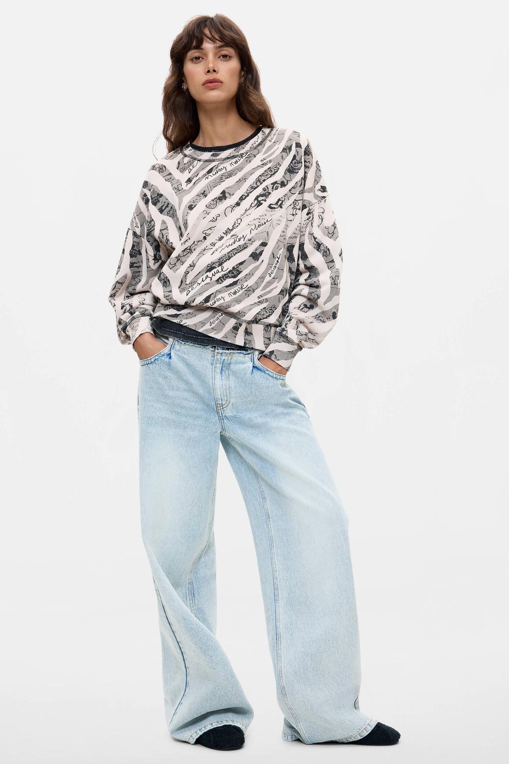 Zwart en witte dames Desigual katoenen sweater met lange mouwen en ronde hals